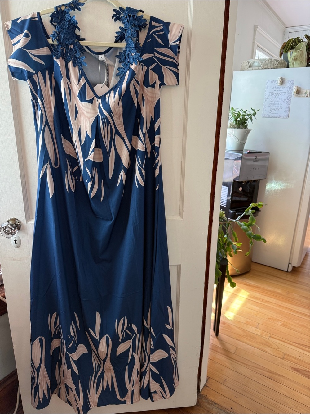 Blue Floral V-Neck Cold-Shoulder Maxi Dress